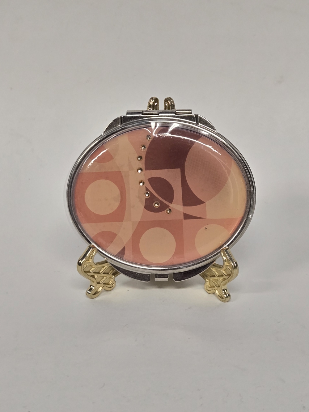 Vntg Glam Compact Makeup Mirror w/ Geometric Design 2.5" x 2.75" NWOT
